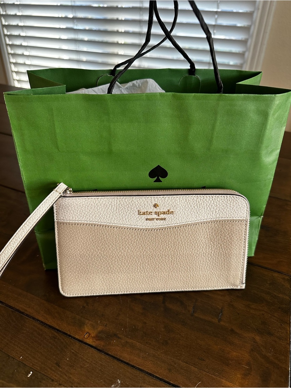 kate spade Two-Tone Cream and Beige Textured Leather Wristlet